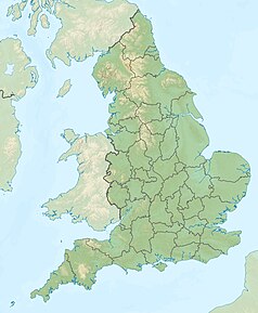 Mapa konturowa Anglii, w lewym dolnym rogu znajduje się punkt z opisem „Isles of Scilly”