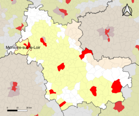 Localisation de l'aire d'attraction de Montoire-sur-le-Loir dans le département de Loir-et-Cher.