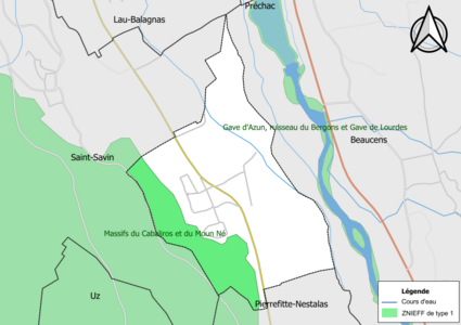 Carte de la ZNIEFF de type 1 sur la commune.