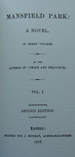 Page de titre de la seconde édition de Mansfield Park.