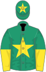 Emerald green, yellow star, halved sleeves and star on cap