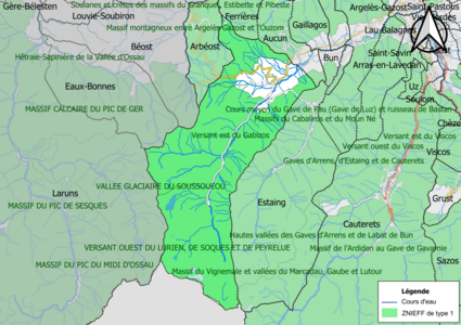 Carte des ZNIEFF de type 1 sur la commune.