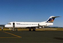 Fokker F28 de Ansett en el aeropuerto de Perth (inicios de la década de 1990)