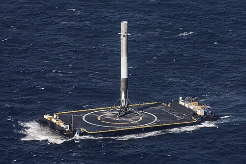 First stage of the SpaceX CRS-8 rocket on an ocean landing platform