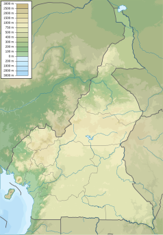 Mapa konturowa Kamerunu, u góry po prawej znajduje się punkt z opisem „Park Narodowy Waza”