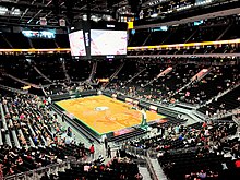 The seating bowl and court inside the Fiserv Forum.