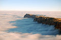 Comanche Point centered, as seen from Desert View during a rare total inversion