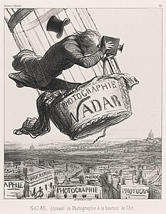 Nadar élevant la Photographie à la hauteur de l'Art ("Nadar elevating Photography to Art"). Lithograph by Honoré Daumier.