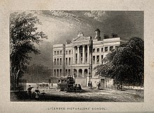 LVS's former London premises, built in 1836 Licensed victuallers' school, Kennington, London. Engraving. Wellcome V0014799.jpg