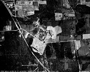 Aerial view of surrounding area, 1945