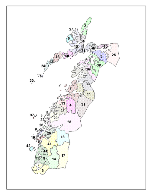 Letak kotamadya-kotamadya di Nordland.