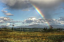 Regnbåge över Brattlidfjället. Taget i Blåsjöfjäll naturreservat, Jämtland. Foto: Jojoo64 (CC BY-SA 4.0)