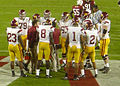 A USC Trojan huddle