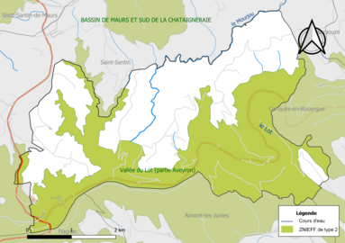 Carte de la ZNIEFF de type 2 de la commune.