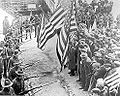 Image 47Striking I.W.W. members confront Massachusetts National Guard troops in Boston, during the Lawrence textile strike in 1912.