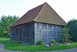 A rare half-timbered barn with board infill in Syke, Lower Saxony, Germany.