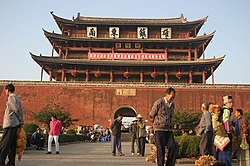 Chao Yang Lou, the old city gate of Jianshui, which now stands in the middle of town