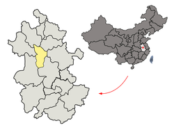 Kinaroroonan ng nasasakupan ng Lungsod ng Huainan sa Anhui