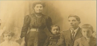 The Costa family, pictured before the Ludlow Massacre. Four members of this family were killed in the massacre, three by asphyxiation, fire, or both.