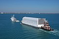 Deck barge[1] carrying the Space Shuttle external tank for STS-119 under tow to Port Canaveral, Florida, United States