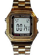 Stopwatch function in a Casio digital wristwatch.