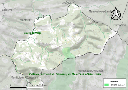 Carte des ZNIEFF de type 1 sur la commune.