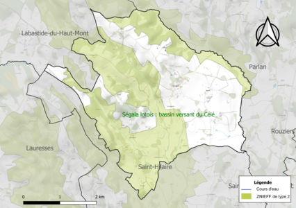 Carte de la ZNIEFF de type 2 sur la commune.