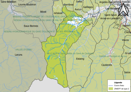 Carte des ZNIEFF de type 2 sur la commune.