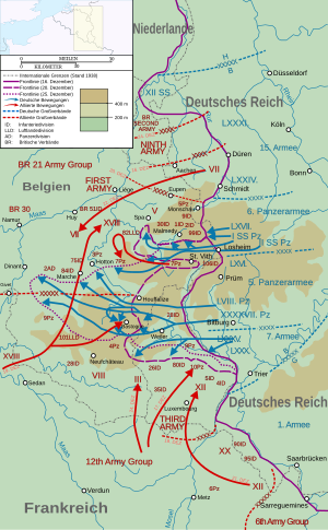 Verlauf der Ardennenoffensive vom 16. bis zum 25. Dezember 1944.