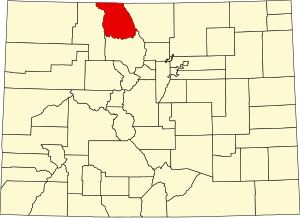 Map of Colorado highlighting Jackson County