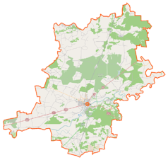 Mapa konturowa powiatu wyszkowskiego, po prawej nieco u góry znajduje się punkt z opisem „Białebłoto-Kobyla”