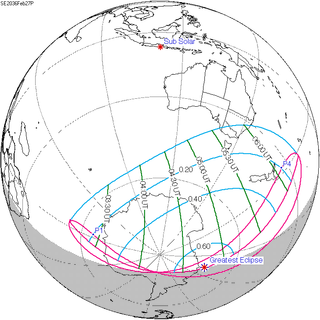 <span class="mw-page-title-main">Solar eclipse of February 27, 2036</span> Future partial solar eclipse