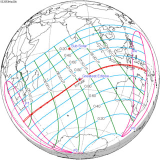 <span class="mw-page-title-main">Solar eclipse of March 20, 2053</span> Future annular solar eclipse