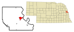 Location of Blair within Washington County and Nebraska