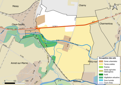 Carte des infrastructures et de l'occupation des sols en 2018 (CLC) de la commune.