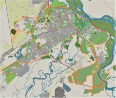 Mapa konturowa Abakanu, u góry nieco na lewo znajduje się punkt z opisem „ABA”