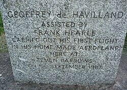 De Havilland Memorial Stone near Seven Barrows Field and Beacon Hill from A34 De-havilland-first-flight-memorial-stone.jpg