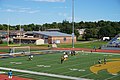 The soccer team in action against the Texas A&M–Commerce Lions in 2018