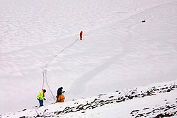 Ice rescue by township fire department at dam of Michael J Kirwan Reservoir