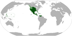 Cương vực lãnh thổ Phó vương quốc Tân Tây Ban Nha, với lãnh thổ Louisiana (1764–1803). Các vùng đất màu xanh lá nhạt là lãnh thổ tuyên bố chủ quyền nhưng không thực sự kiểm soát hoặc kiểm soát lỏng lẻo.