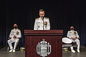 Vice Adm. Darse E. Crandall Jr. provides remarks after being sworn in as the 45th judge advocate general of the Navy on 18 August 2021. Navy JAG Corps Welcomes New Leadership 210817-N-AT530-0406.jpg