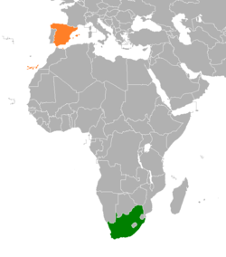 Map indicating locations of South Africa and Spain
