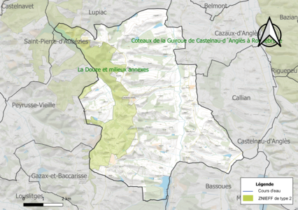 Carte de la ZNIEFF de type 2 sur la commune.