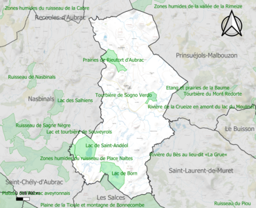 Carte des ZNIEFF de type 1 sur la commune.