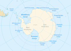 Antarktična morja z Rossovim morjem spodaj levo