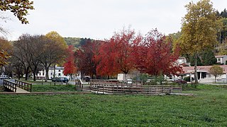 La mare pédagogique et l'école à droite.