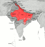 Regio linguistica Hindi sicut apud Masica (1991) evolvitur