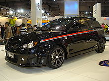 The 2008 model of Proton Satria R3 on display at the 2008 Melbourne Motor Show. ProtonSatriaR3-MelbMotorshow.JPG