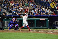 Roman Quinn swings through a pitch in a game against the New York Mets