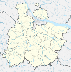 Mapa konturowa powiatu włocławskiego, blisko centrum na prawo znajduje się punkt z opisem „Parafia św. Urszuli w Kowalu”